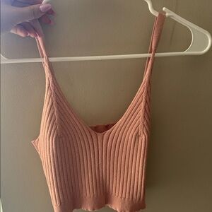 SHEIN Ribbed Knit V-Neck Cropped Tank Top in Dusty Peach